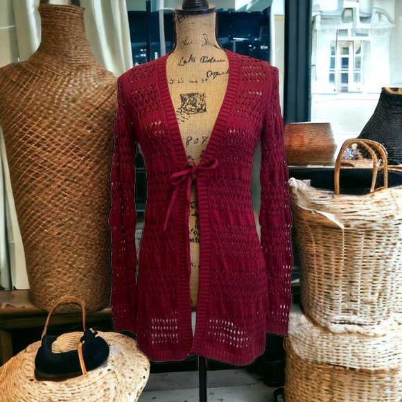 Matilda Jane Sweaters - Matilda Jane Merlot Boho Henna Crochet Cardigan NWT - XS - N443